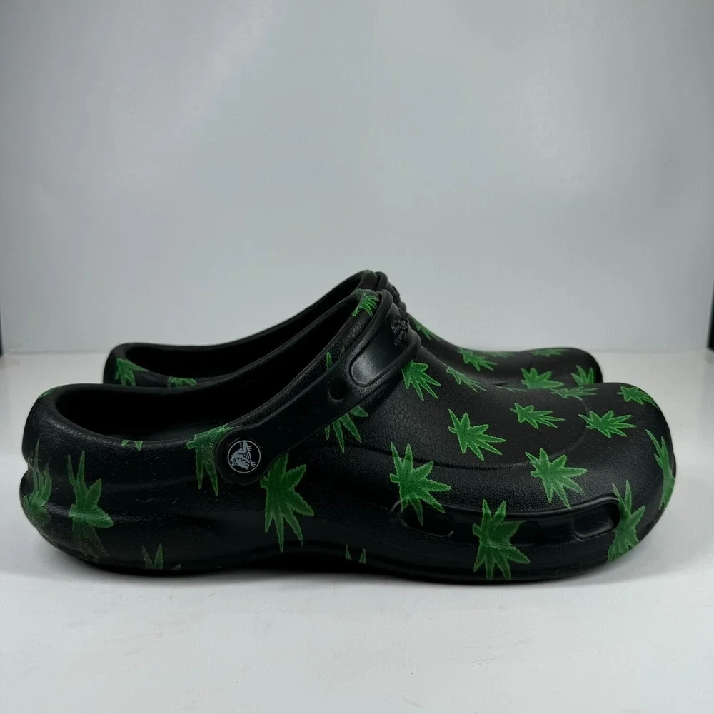 Crocs Bistro 420 Hemp Leaf Men's US 13 Black/Green Slip-Resistant Work Clogs